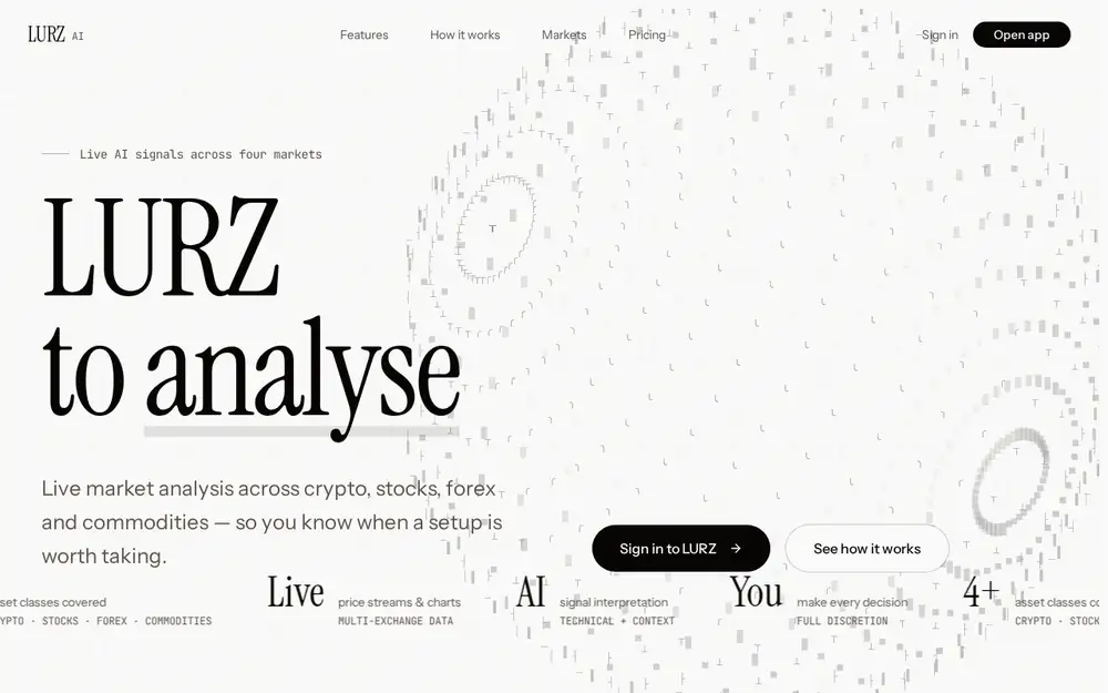 LURZ AI homepage — AI market signal platform for traders