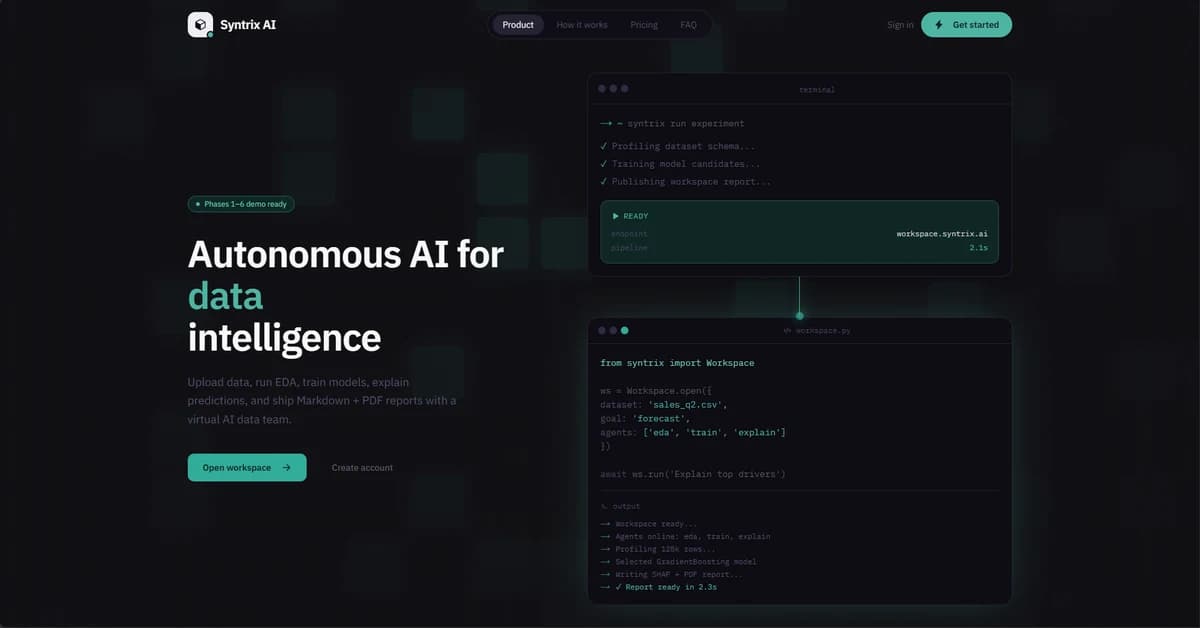 Syntrix AI workspace — multi-agent data intelligence dashboard